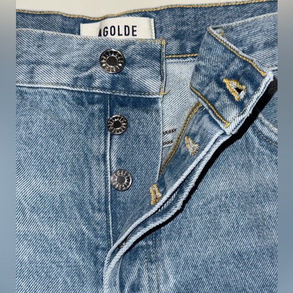 AGOLDE High Rise Distressed Button Fly Denim Shorts Raw Hem Size 31 - Picture 7 of 12